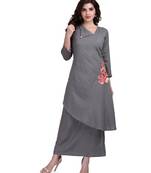 Grey Embroidered Long Ethnic Kurtis