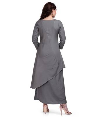 Grey Embroidered Long Ethnic Kurtis 2