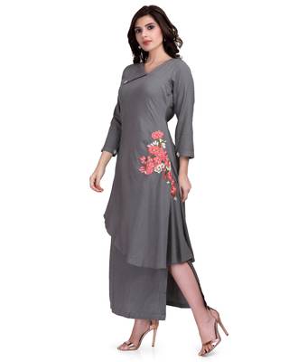 Grey Embroidered Long Ethnic Kurtis 3