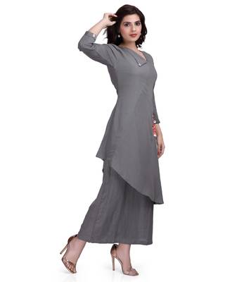 Grey Embroidered Long Ethnic Kurtis 4