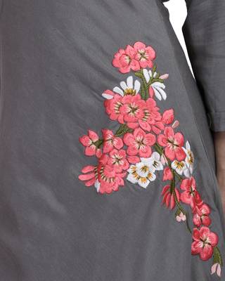 Grey Embroidered Long Ethnic Kurtis 5