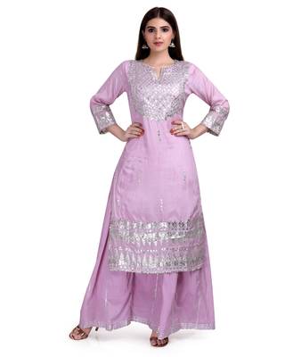 Purple Embroidered Long Ethnic Kurtis 1