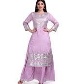 Purple Embroidered Long Ethnic Kurtis