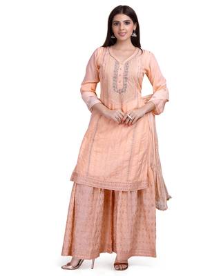 Orange embroidered cotton silk salwar 1