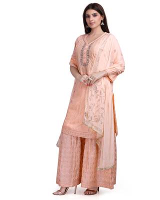 Orange embroidered cotton silk salwar 2