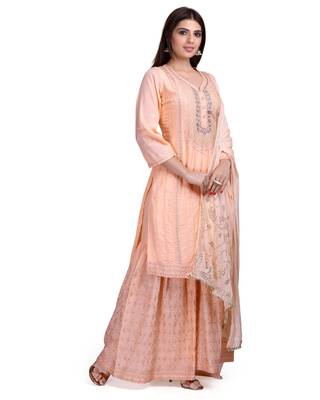 Orange embroidered cotton silk salwar 3