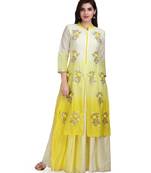 Yellow Embroidered Long Ethnic Kurtis
