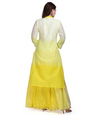 Yellow Embroidered Long Ethnic Kurtis 2