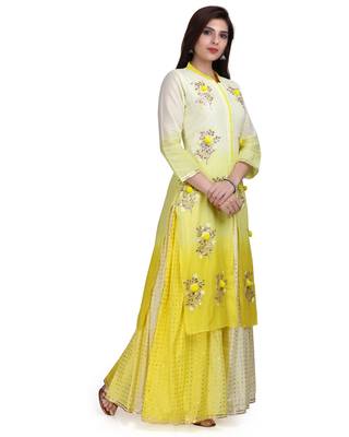 Yellow Embroidered Long Ethnic Kurtis 4