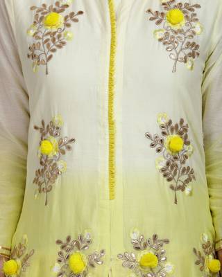 Yellow Embroidered Long Ethnic Kurtis 5