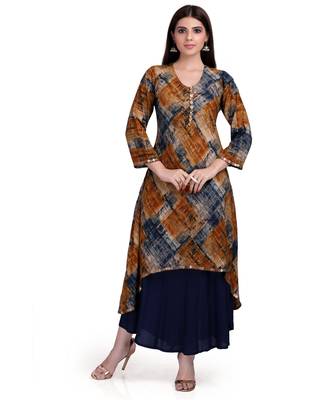 Brown Embroidered Long Ethnic Kurtis 1
