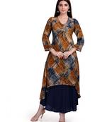 Brown Embroidered Long Ethnic Kurtis