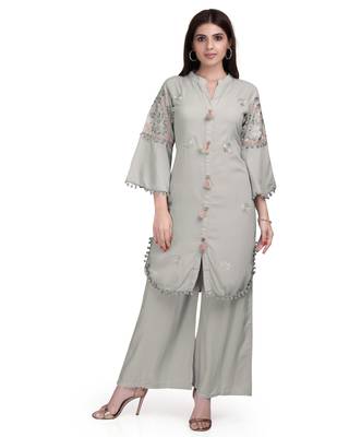 Grey embroidered rayon salwar 1