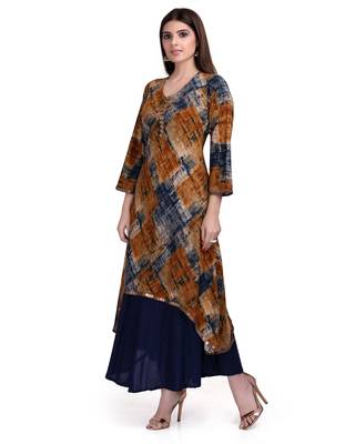 Brown Embroidered Long Ethnic Kurtis 3