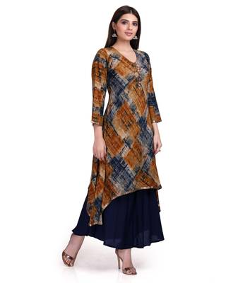 Brown Embroidered Long Ethnic Kurtis 4