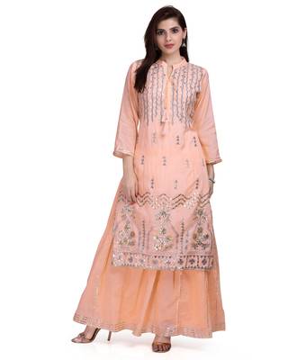 Orange Embroidered Long Ethnic Kurtis 1