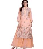 Orange Embroidered Long Ethnic Kurtis
