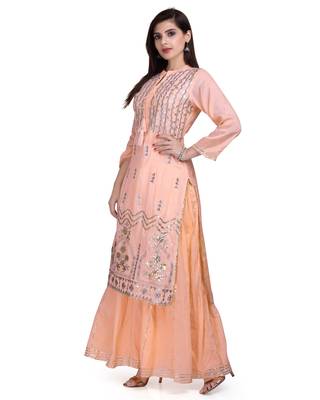 Orange Embroidered Long Ethnic Kurtis 3