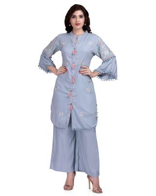 Blue embroidered rayon salwar 1