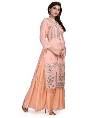 Orange Embroidered Long Ethnic Kurtis 4