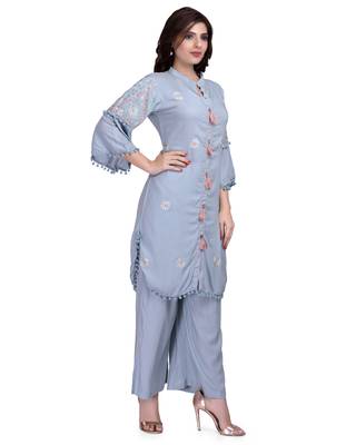 Blue embroidered rayon salwar 2