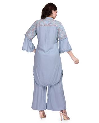 Blue embroidered rayon salwar 4