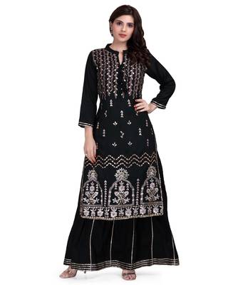 Black Embroidered Long Ethnic Kurtis 1