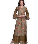 Brown embroidered cotton silk salwar