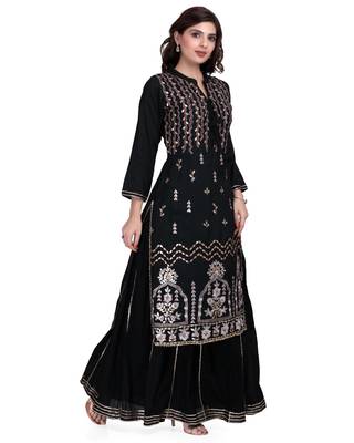 Black Embroidered Long Ethnic Kurtis 4