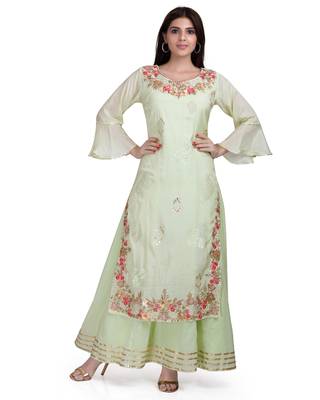Green embroidered cotton silk salwar 1