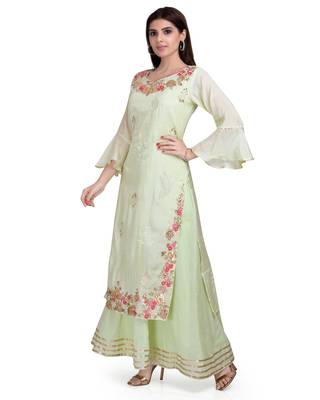 Green embroidered cotton silk salwar 2