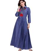 Blue Embroidered Long Ethnic Kurtis