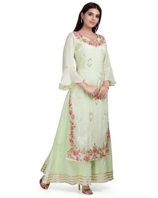 Green embroidered cotton silk salwar 3