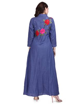 Blue Embroidered Long Ethnic Kurtis 2