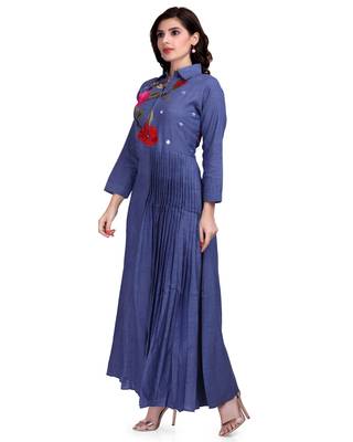 Blue Embroidered Long Ethnic Kurtis 3