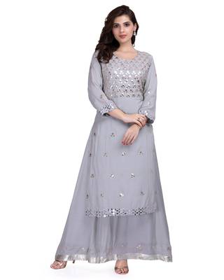 Silver Embroidered Long Ethnic Kurtis 1