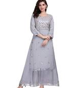 Silver Embroidered Long Ethnic Kurtis