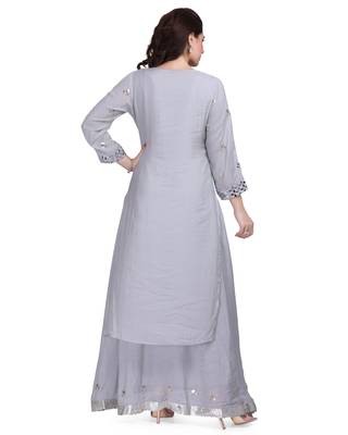 Silver Embroidered Long Ethnic Kurtis 2