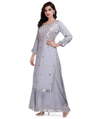 Silver Embroidered Long Ethnic Kurtis 3
