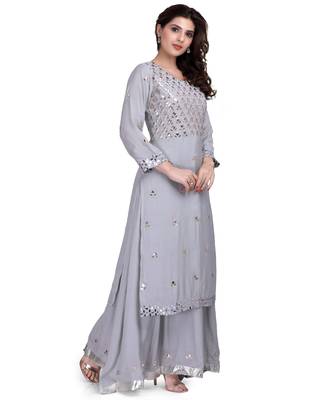 Silver Embroidered Long Ethnic Kurtis 4