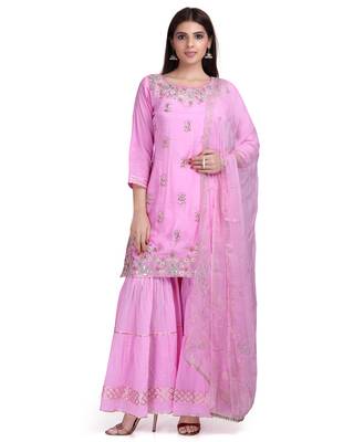 Pink embroidered cotton silk salwar 1