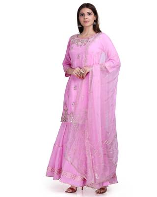 Pink embroidered cotton silk salwar 2