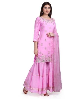Pink embroidered cotton silk salwar 3