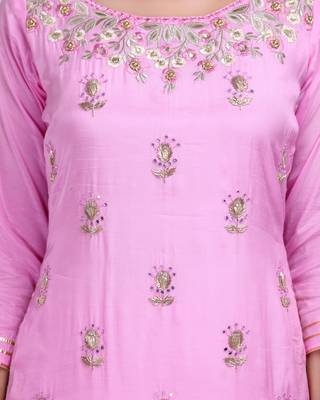 Pink embroidered cotton silk salwar 5