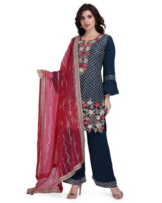 Blue embroidered cotton silk salwar 1