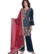 Blue embroidered cotton silk salwar