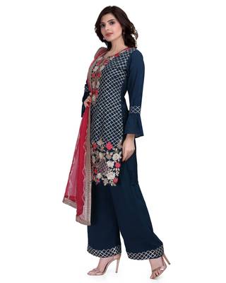 Blue embroidered cotton silk salwar 2