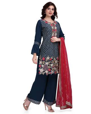 Blue embroidered cotton silk salwar 3