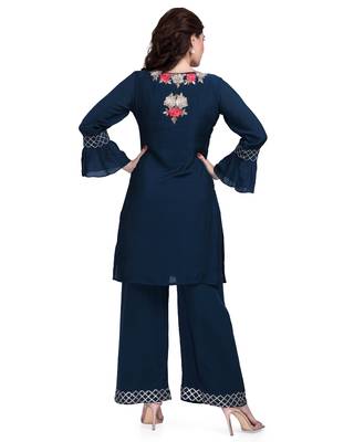 Blue embroidered cotton silk salwar 4