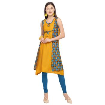 Mustard printed rayon party-wear-kurtis 1